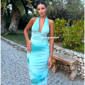 ZARA Blogger Fave Blue Halter Midi Dress NWT – Sizes M & L